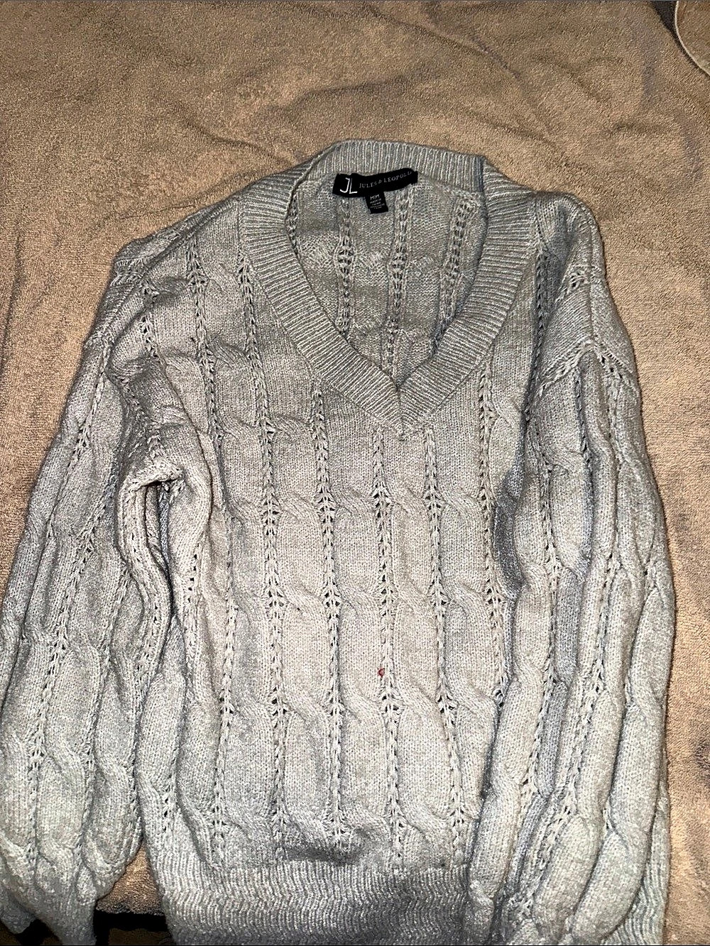 J.Crew Cable Knit V-Neck Sweater in Gray Size Medium